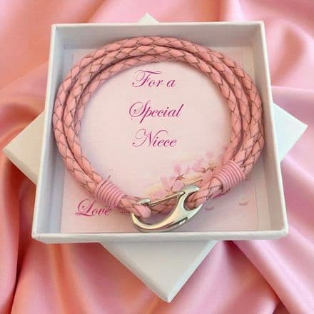 Gift for Niece, Pink Leather Wrap Bracelet