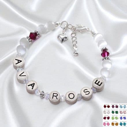Girl's Birthstone Personalised Bracelet - Pewter Letters