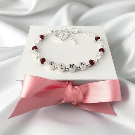 Girl's Bracelet with Name and Birthstones - Pewter Letters