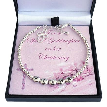 Girl's Christening Bracelet With Any Name on Rhodium Letters