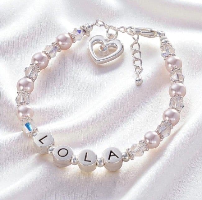 Girl's Name Bracelet with Pearls Crystals Jewels Girls