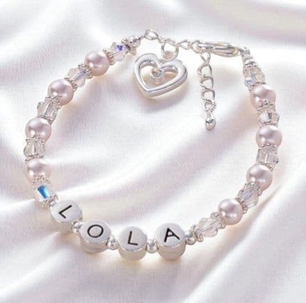 Girl's Name Bracelet with Pearls & Crystals