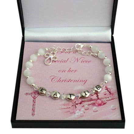 Girl's Personalised Christening Bracelet With Cross Charm