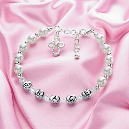 Girl's Personalised Christening Bracelet With Pearls