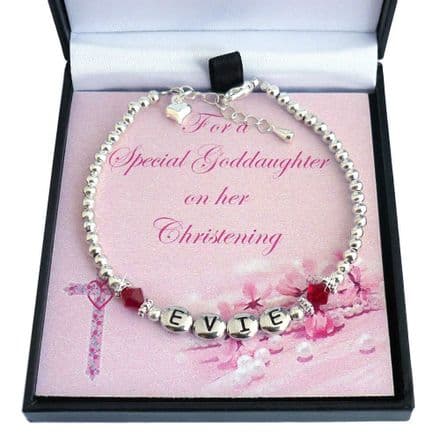 Girl's Personalised Christening Bracelet With Silver Beads