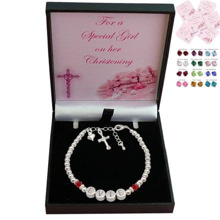 Girl's Personalised Christening Bracelet With Silver Beads