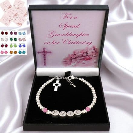 Girl's Personalised Christening Bracelet With Silver Beads and Birthstones