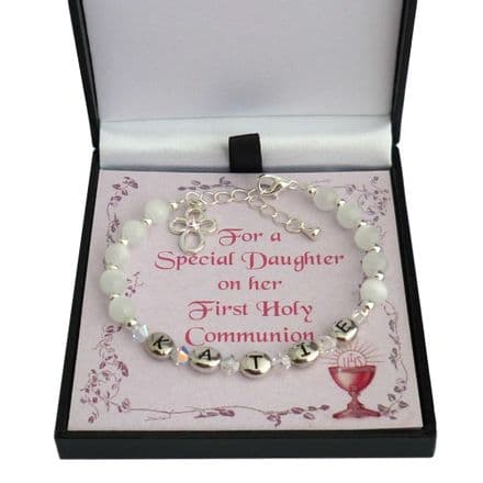 Girl's Personalised First Communion Bracelet With Cross Charm