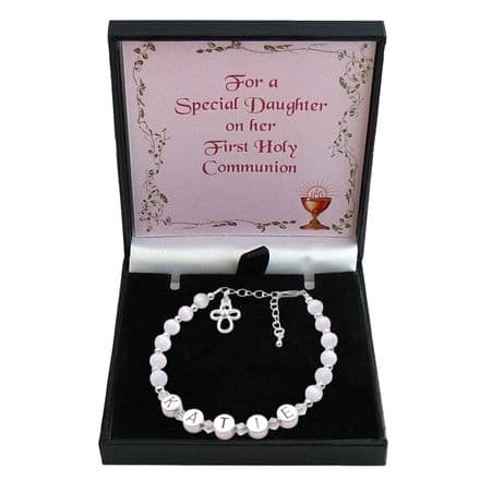 Girl's Personalised First Communion Bracelet With Cross Charm