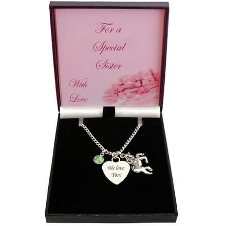 Girls Birthstone and Unicorn Necklace with Engraving, Personalised