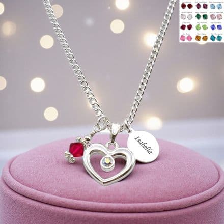 Girls Birthstone Necklace with Personalised Tag