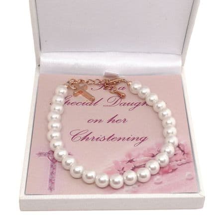 Girls Christening Bracelet in Rose Gold with Gift Card