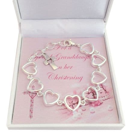 Girls Christening Bracelet with Heart Chain and Card Choice
