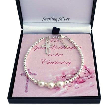 Girls Christening Bracelet with Sterling Silver Beads and Pearls