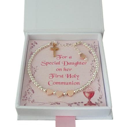 Girls First Holy Communion Day Bracelet, Mixed Metals