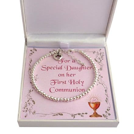 Girls First Holy Communion Day Bracelet with Card Choice