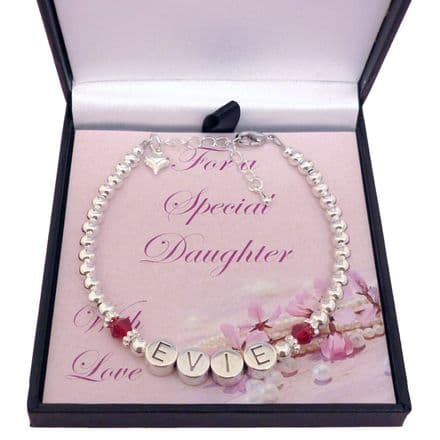 Girls Name Bracelet with Birthstones and Pewter Letter Beads