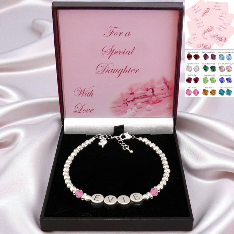 Girls Name Bracelet with Birthstones and Pewter Letters | Jewels 4 Girls