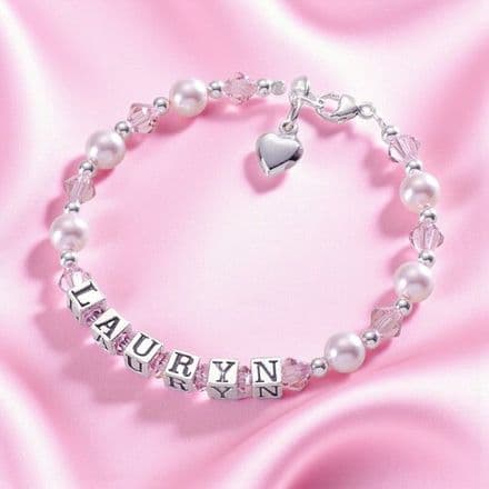 Girls Name Bracelet with Pale Pink Pearls