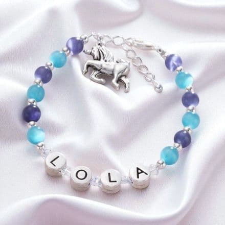 Girls Name Bracelet with Unicorn Charm