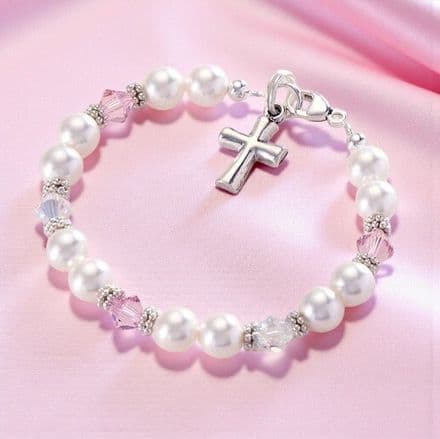 Girls or Ladies Crystal Daisies Bracelet - Stg Silver