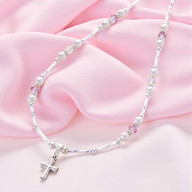 Girls or Ladies Crystal Daisies Necklace - Stg Silver | Jewels 4 Girls