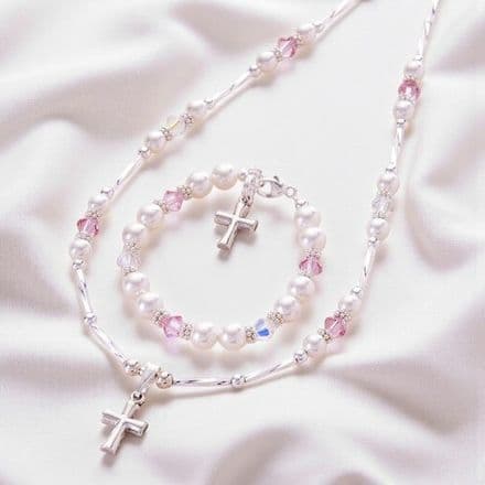 Girls or Ladies Crystal Daisies Set - Sterling Silver