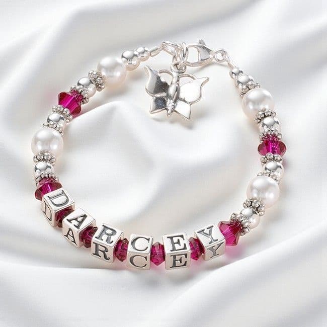 Girls Personalised Bracelet, Sterling Silver and Pearl Jewels