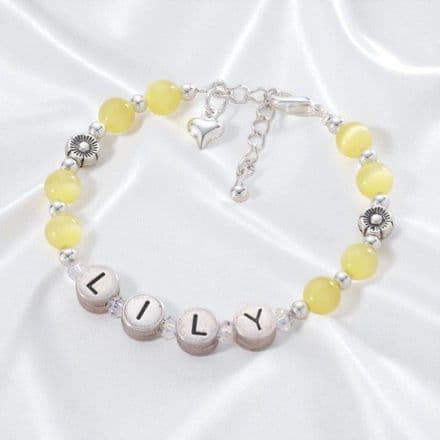Girls Personalised Bracelet with Silver Flowers
