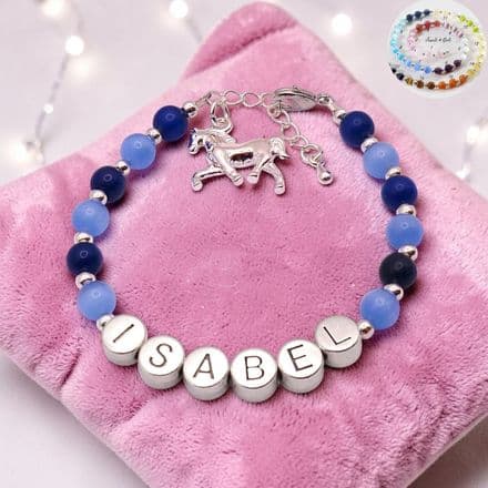 Girls Personalised Bracelet with Trotting Horse Charm