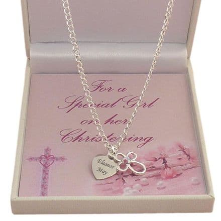 Girls Personalised Christening Necklace with Open Cross