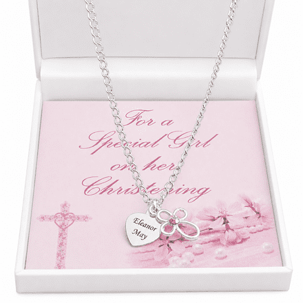 Girls Personalised Christening Necklace with Open Cross