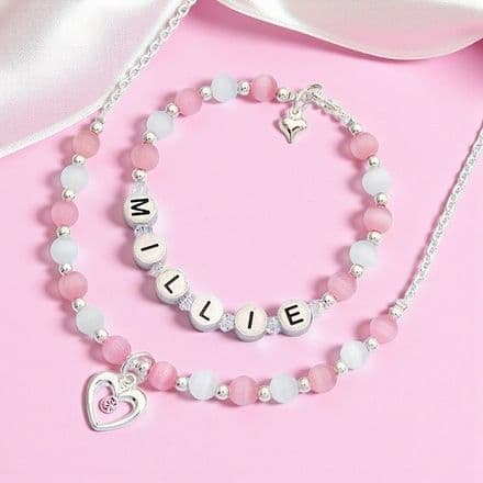 Girls Personalised Jewellery Set with Hearts