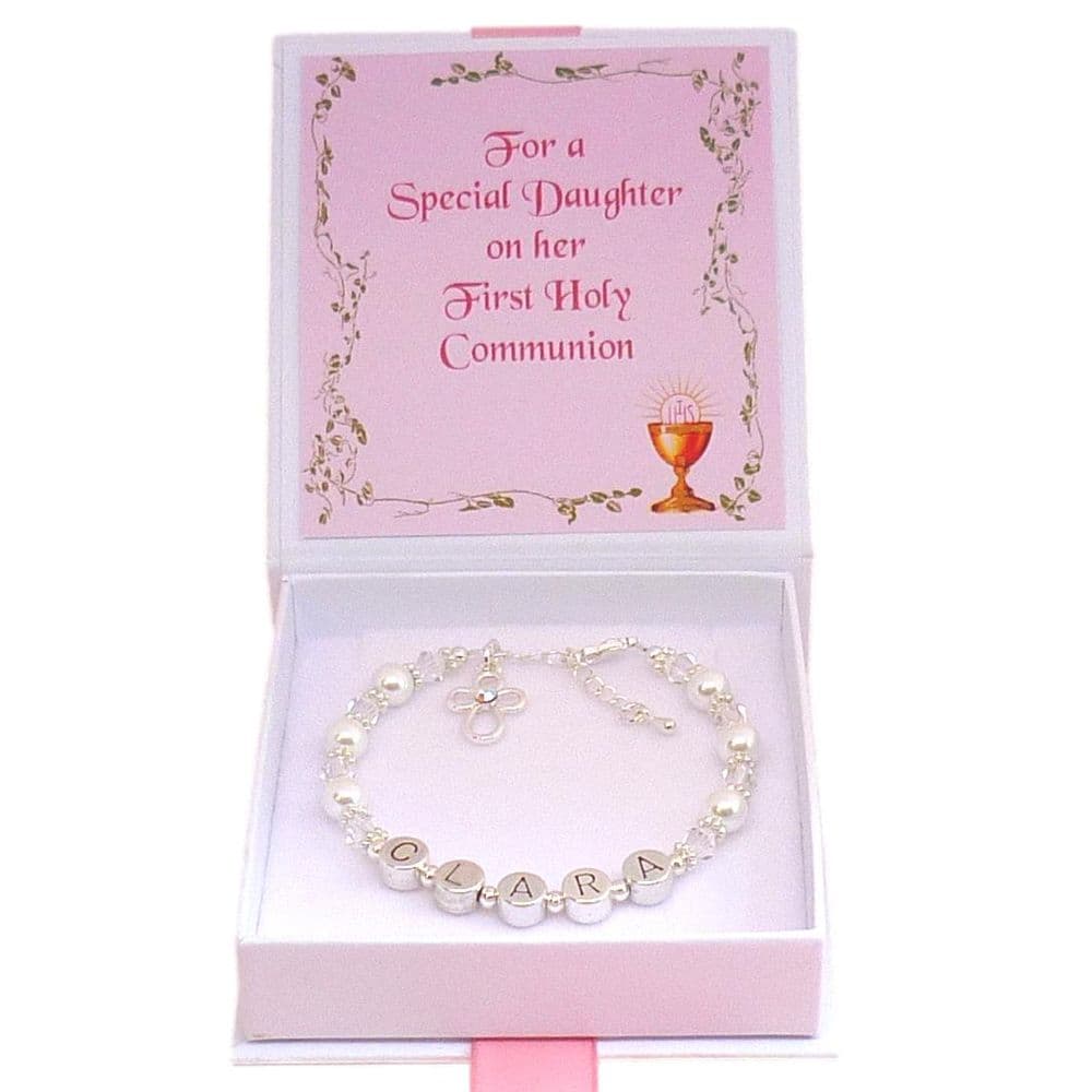 Girls Personalised Name Bracelet, First Holy Communion Jewels 4 Girls