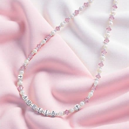 Girls Personalised Name Necklace with Real Pearls