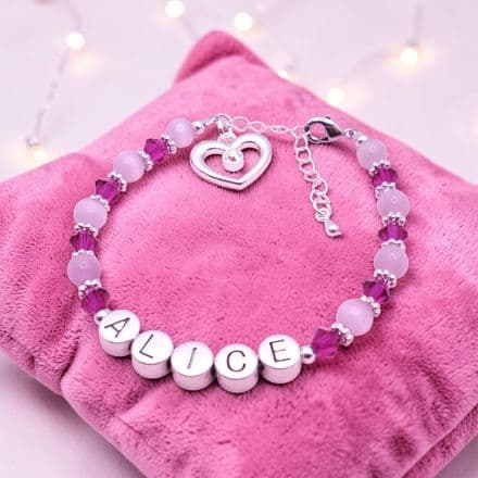 Girls Pink Princess Personalised Name Bracelet