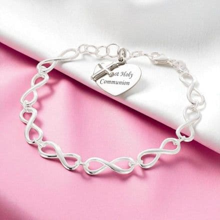 Girls Silver Communion Charm Bracelet with Engraving
