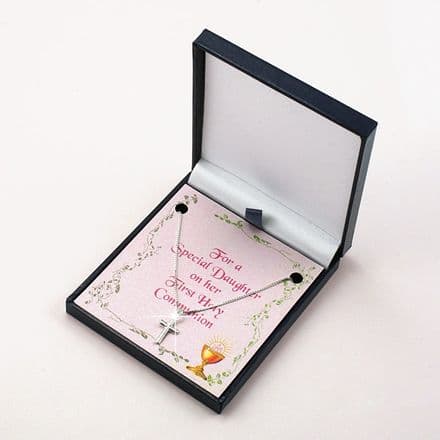 Girls Sterling Silver Cross Necklace, Card Choice