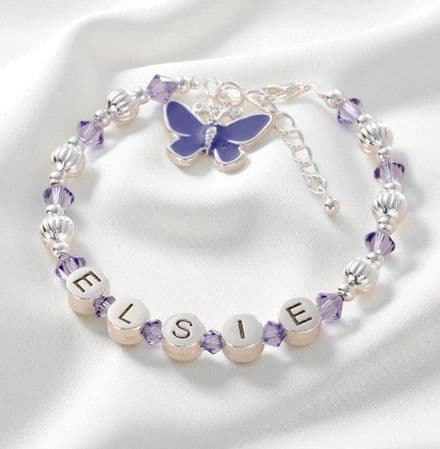 Girls Tanzanite Name Bracelet with Butterfly Charm