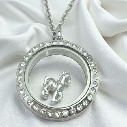 Glass Locket with Floating Pony Charm