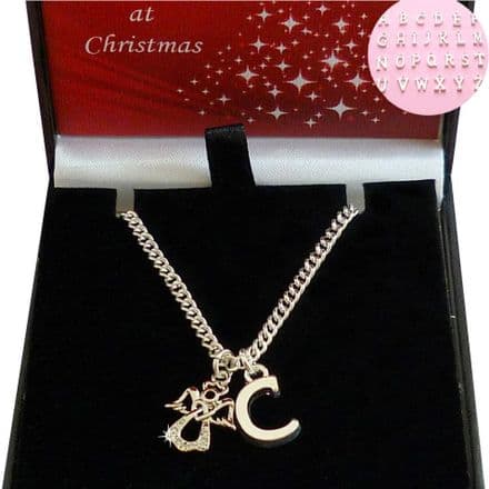 Guardian Angel Christmas Necklace with Letter Charm, Gift for Women or Girls