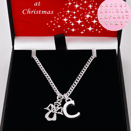 Guardian Angel Christmas Necklace with Letter Charm, Gift for Women or Girls
