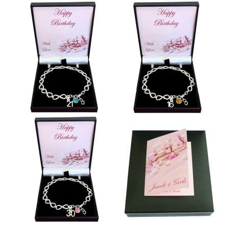 Happy Birthday Birthstone Bracelet, Gift for 16th, 18th, 21st, 30th, 40th, 50th