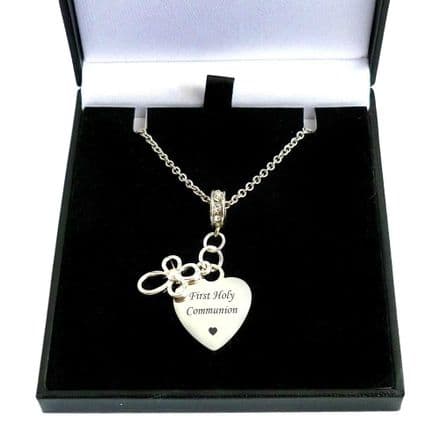 Heart and Cross Girls 1st Communion Necklace with Engraving