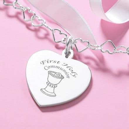 Heart Link Communion Necklace with Engraving