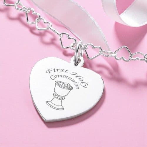 Heart Link Communion Necklace with Engraving | Jewels 4 Girls