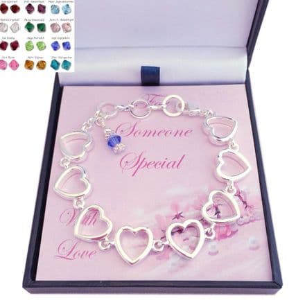 Heart Links Bracelet with Birthstone for Someone Special