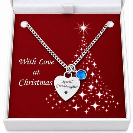 Heart Necklace with Engraving and Birthstone for Christmas