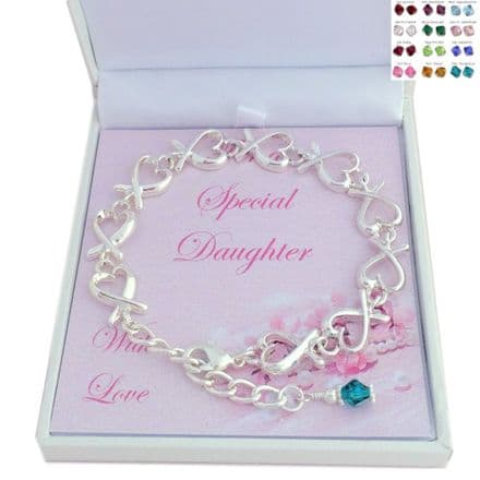 Hearts Bracelet with Birthstone, Gift for Mum, Daughter etc