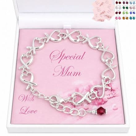 Hearts Bracelet with Birthstone, Gift for Mum, Daughter etc